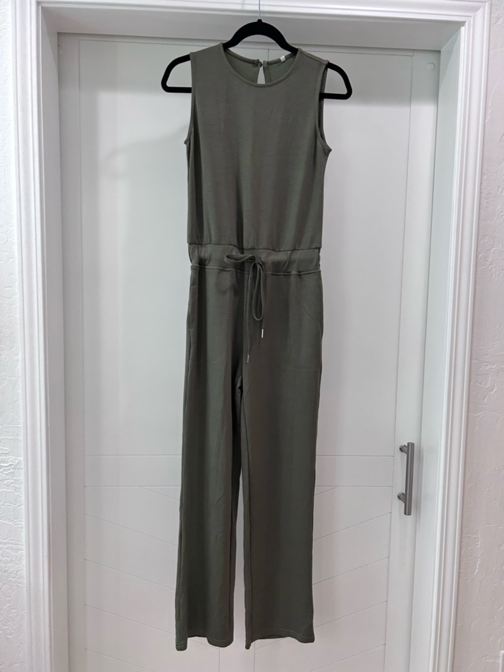 Sleeveless Olive Green Drawstring Jumpsuit with Pockets - NWOT